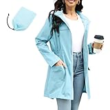 PONCEAU Damen Wasserdicht Regenjacke Atmungsaktiv Windbreaker Wetterfest Softshelljacke Leichte Jacke Atmungsaktive Packbare Lange Windbreaker Jacke für Frauen Regenmantel Wandern Fahrrad Regenponcho