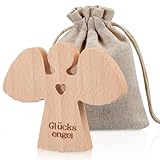 Holz Schutzengel Glücksengel Holzengel mit Herz Engel Glücksbringer Handschmeichler Mutmacher Geschenk Schutzengel Geschenk mit Baumwollsäckchen für Familie Freunde Prüfung Kinder Kommunionen Taufen