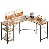 CubiCubi L-förmiger Schreibtisch mit Regalen, 150x120 cm, Eckschreibtisch, L-förmiger Gaming-Schreibtisch, Homeoffice-Schreibtisch, Braun.