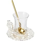 jojofuny Glas Kaffeetassen Satz mit Untertasse und Löffel Vintage Teetassen aus Glas Vielseitig für Kaffee Tee und Milch Elegantes Trinkgeschirr für Zuhause und Café