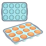 2 Stück Muffin Backform 12er, 31x22,2x3,6cm Muffinform Blech Silikon mit Metallrahmen,Antihaftbeschichtet Muffinblech Mini Muffins Backform,Silikonform muffins Backblech für Muffins Cupcakes (Blau)