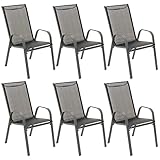 Nexos Trading 6er Set Gartenstuhl Camping Stapelstuhl Hochlehner Terrassenstuhl – Textilene Stahl stapelbar – Farbe: Rahmen anthrazit/Bespannung schwarz