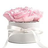 ROSEMARIE SCHULZ Heidelberg Rosenbox rund Infinity Rosen Rosa - Blumenbox in Weiß 4 konservierte Rosen haltbar 3 Jahre - Geschenke für Frauen und Geschenke für Mama (Small, Weiß-Rosa)