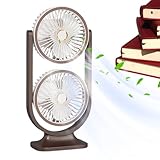 TABSIRAH Desktop-Ventilator – Kühlgerät USB wiederaufladbar, Doppelkopf, leistungsstarker Ventilator für Outdoor, Schule, Zuhause, Schlafzimmer, Wohnzimmer, Reisen
