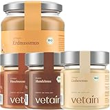 VETAIN Bio Nussmus Mix - Erdnussmus, Mandelmus, Haselnussmus & Cashewmus - 100% geröstete Nüssen - Vegan - Ohne Zuckerzusatz & Palmöl - Perfekt als Topping für Porridge oder als Brotaufstrich