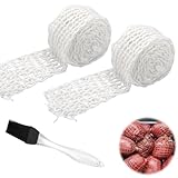 KQDRAVINE 3 m x 2 Rollen Rollbratennetz, Schinkennetz, Räuchernetz Weiß, Fleischnetz, Dehnbares Bratennetz Zum Aufhängen, Backen und Kochen von Fleisch, mit 1 Backpinsel, 5-16cm Breit, 16 Löcher