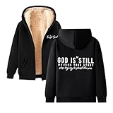 Generisch Damen Fleecejacke Mit Kapuze Langarm Sweatjacke Mit Reißverschluss Und Taschen Einfarbig Warm Plüschjacke Winter Kapuzenjacke Lässig Winterjacke Weich Kapuzenpullover Schwarz M