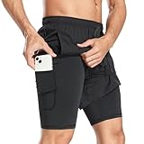 Nlieanuc Sporthose Herren Kurz 2 in 1 Trainingsshorts Schnelltrocknende Laufhose Kurz Hosen mit Taschen Gym Sport Fitness Running Shorts Laufshorts Herren