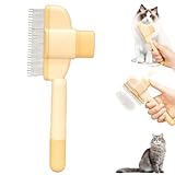 Katzenbürste mit langen und kurzen Metallzähnen, automatischer Entriegelungsknopf für langes und kurzes Haar (Orange)