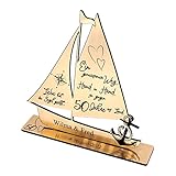 DEKOLANDO Goldene Hochzeit Deko Hochzeitstag 50 Jahre Jubiläum mit Wunschnamen Datum Aufsteller Schiff - Ein gemeinsamer Weg, Hand in Hand - 18 x 20 cm - Gold Optik