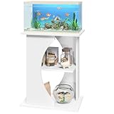 MAHANCRIS 38-76 L Aquariumständer, 3-stufiges Aquariumregal, 136 kg Belastbar, Fischtankständer mit Ablage, 60 x 30 x 60 cm, Fischtankständer mit Ablage, für Wohnzimmer, Büro, Weiß AFTWT7001