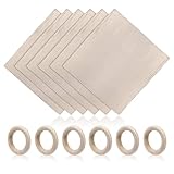 6 Stück Servietten Leinen Baumwolle Holz Serviettenring Set 6er Leinenservietten Baumwollservietten beige 45 * 45cm und 6er Serviettenring Baumwollleinen Stoffservietten für Hochzeiten Geburtstage