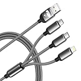 Multi USB Kabel, Universal Ladekabel [1.2M] Nylon 3 in 1 Mehrfach Ladekabel mit Micro USB, Lightning Kabel iPhone Schnellladekabel, USB Typ C Kabel für Samsung Galaxy, iPhone, Redmi, Android, Kindle