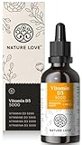 NATURE LOVE® Vitamin D3 5000 (50ml flüssig) - Laborgeprüfte 5000 I.E. pro Tropfen - in MCT-Öl aus Kokos - Vitamin D hochdosiert - hoch bioverfügbar, sehr hohe Stabilität - in Deutschland produziert