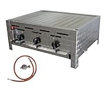 BSR-Grillen 3-flammiger Profi Gasgrill aus Edelstahl, stufenlos regelbar, Gasbräter, Gastrogrill, Gastrobräter, Gasschlauch und Druckminderer (13,5 kW | verchromter Grillrost)