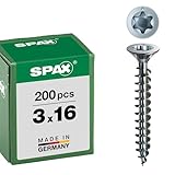 SPAX Universalschraube, 3,0 x 16 mm, 200 Stück, T-STAR plus, Senkkopf, Vollgewinde, 4CUT, WIROX A3J, 1191010300163, blank verzinkt