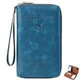Generisch Rowgins Multi-Functional RFID Passport Wallet, Passport Holder for Travel Essentials, Travel Passport Holder for Men & Women (Blue)