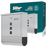 Sillar Briefkasten mit Zeitungsfach aus Edelstahl, Postkasten mit Paketfach und Schloss | Wetterfester Briefkasten | 10 × 30,5 × 33,5 cm | 2 Schlüssel | Silber | A4-Format