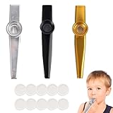 3 Stück Kazoo, Kazoo Set aus Metall Kazoo Instrument, Aluminiumlegierung Kazoo mit 10 austauschbaren Membran Panflöte,Goldenes Kasu Musikinstrumente für Kinder und Musikliebhaber Anfänger