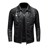 ZFBAOJT Herren Leder Jacken Motorrad Schwarz Biker Jacken Vintage Kunstleder Outwear Casual Leicht XL