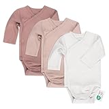 LaLoona Wickelbody Langarm 3er Pack - Baby Body Set aus Baumwolle, Langarmbody mit Knöpfen, OEKO-TEX® Standard 100 geprüft - 50-56 - Rosa