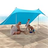 JAICOM Strandzelt, 2.1x2.1m Strandmuschel, UPF50+ UV-Schutz und Wasserdicht Sonnensegel, Mit Aluminiumstange, Sandschaufel, Heringen,Geeignet für Strand Schatten, Camping, Angeln, Garten Verwenden