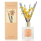 COCORRÍNA Raumduft Reed Diffuser mit 8 Duftstäbchen 200ml- Warme Vanille, Natürlich, Langanhaltend, Home Duft ätherisches Öl Reed Diffusor für Badezimmer Regal Dekoration