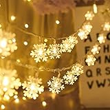 Schneeflocke Lichterketten, 6M 40Pcs LED Batteriebetriebene , Shining Decoration Lightning für Valentinstag Weihnachten Hochzeit Geburtstag Party Schlafzimmer Indoor&Outdoor (Warm White)