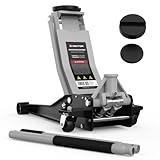 Wagenheber hydraulisch 3T Flache Hubhöhe 75-505mm mit 2X Gummiauflage Profi Rangierwagenheber hydraulischer 360° Rollen Heber Unterstellbock (Hellgrau)