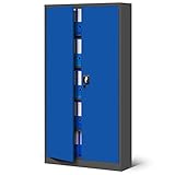 Aktenschrank C001 Büroschrank Metallschrank Stahlschrank Werkzeugschrank Pulverbeschichtet 4 Verstellbare Fachböden Abschließbar 185 cm x 90 cm x 40 cm (Anthrazit-Blau)