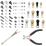 73-teilig mit Zange – Repair Zip Reißverschluss Zubehör aus Zinklegierung, Metall Reissverschluss Ersatzteile #3#5#8#10, Komplettes Reißverschluss Reparatur Set für Kleidung, Taschen & Zelte