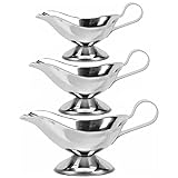 Saucière,Zliger 3 Edelstahl Sauciere Soßenschale Soßenschüssel Edelstahl-Sauciere Soßenkännchen Tropffreier Auslauf Sauciere 3 Größen Edelstahl Silber
