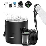 WADEO Tragbare Campingdusche Akku mit Pumpe und Duscheimer, Outdoor-Camping-Duschset mit Akku, Mobile Duschen Außenduschen mit Duschkopf, für Camping Reisen Garten Wandern Autowaschen (Silber grau)