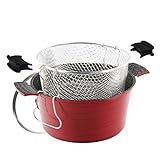 ROSSETTO Pommes Frites Topf 24 cm mit Frittierkorb, Aluguss Kochtopf Induktion, Pommes-Topf 2-in-1, mit Glasdeckel, Antihaftbeschichtung, induktionsgeeignet, Nudeltopf 4,5 Liter, Rot