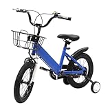 Fliuyr Kinderfahrrad14 Zoll ab 3-6 Jahren Gedacht,Mädchen & Jungen Fahrrad Kinder,Höhenverstellbar,Mountainbike Kinder mit Korb,Stabilisatoren & Handbremsen (Blau)