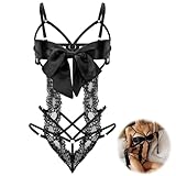 Telooco Damen Sexy Body EIN Stück Babydoll Dessous Spitze Negligee Lingerie Nachtwäsche Unterwäsche Spitze Hohl Dessous für Damen Frauen Party Outfit (Schwarz)