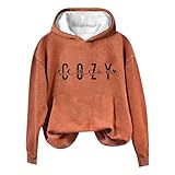 LIBELLEFLY Cosy Season Damen-Sweatshirt mit Buchstaben-Aufdruck, langärmlig und mit Kapuze Ärmellose Strickweste Damen (Orange, XXXL)