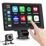 [Wireless] 7' Wireless Autoradio with Carplay & 1080P Reverse Camera,Portable Touch Screen Car Play GPS Navigation for Car,Car Audio Receivers with Mirror Link, Android Auto,Bluetooth,FM, Siri