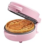 Bestron Mini-Waffeleisen mit Schneemann-Muster, kleiner Waffelmaker mit Antihaftbeschichtung, für Kindergeburtstage, Familienfeiern, Ostern oder Weihnachten, Retro Design, 550 Watt, Farbe: Pink