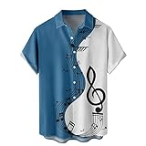 Herren 50er Jahre männlich Kleidung Rockabilly-Art-beiläufige Baumwollbluse Fifties Bowling-Kleid Shirts(Blue,XXL)