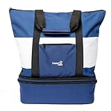 Hopeville große XXL Strandtasche mit Reißverschluss und integrierter Kühltasche, wasserabweisende Familien Picknicktasche im Marine-Look für Urlaub, Picknick und Shopping (Blau-Weiß)