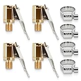 4 Stück 8mm Autoventil Hebelstecker Air Chuck, Messing Reifen Ventil Luftpumpe Clip, Universal Luftpumpen-Adapter Clip mit Gewindedüse für PKW-, Motorrad- und Fahrradreifen, korrosionsbeständig