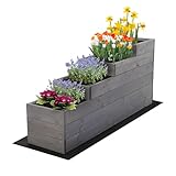 MODO24 Hochbeet Holz, 4-stufiger Pflanzkasten, Blumenkasten, Gemüsebeet, Kräuterbeet, Anzuchtset, Anzuchtkasten, mit Gartenvlies als Unterlage und Schrauben, Abmessungen 54x30x120 cm, Farbe: Grau