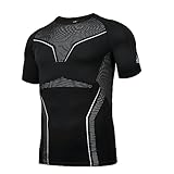 AMZSPORT Herren Kompressionsshirt Kurzarm Funktionsshirt Atmungsaktives Sportshirt Laufshirt Tshirt Fitness, Schwarz L