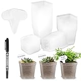 fengxuanwl 30 Stück Anzuchttöpfe, Transparente Pflanztöpfe mit Untersetzer, Ø 7cm Kunststoff Vierkant Mini Töpfe, Anzucht Ackig Klein für Samen, Sukkulenten, Setzlinge (Weiß)