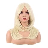 MapofBeauty 20 Zoll/50 cm Länge Layered Mit Pony Gerade Synthetische Faser Shoulder Lange Haarfasern für Täglich Perücke (Hell Gold)