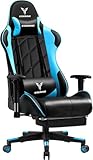 EXRACING Gaming Stuhl Racing Gamer Stuhl, Ergonomischer Gaming Sessel mit biionische Rückenlehne, Gaming Chair PU Leder PC-Stuhl Verbreiterte Rückenlehne 150KG, blau