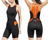 Triathlonanzug für Damen, Einteiler, ärmellos, Tri-Anzug, gepolstert, schnelltrocknend, Abnehmen, für Laufen, Schwimmen, Radfahren, Schwarz/T-Orange, S