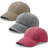 Utensilsto 3 Stück Baseballkappe Für Herren Und Damen, Verstellbar Baumwolle Baseball Cap Vintage Unisex Basecap Sonnenhut Sportkappe Für Outdoor Sport Leisure Reisen, Hellgrau, Khaki, Rot