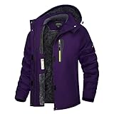 TACVASEN Damen Fleecejacke Kapuze Winter Outdoor Jacke Wasserabweisend Softshelljacken Multi Taschen (XL, Dunkelviolett)